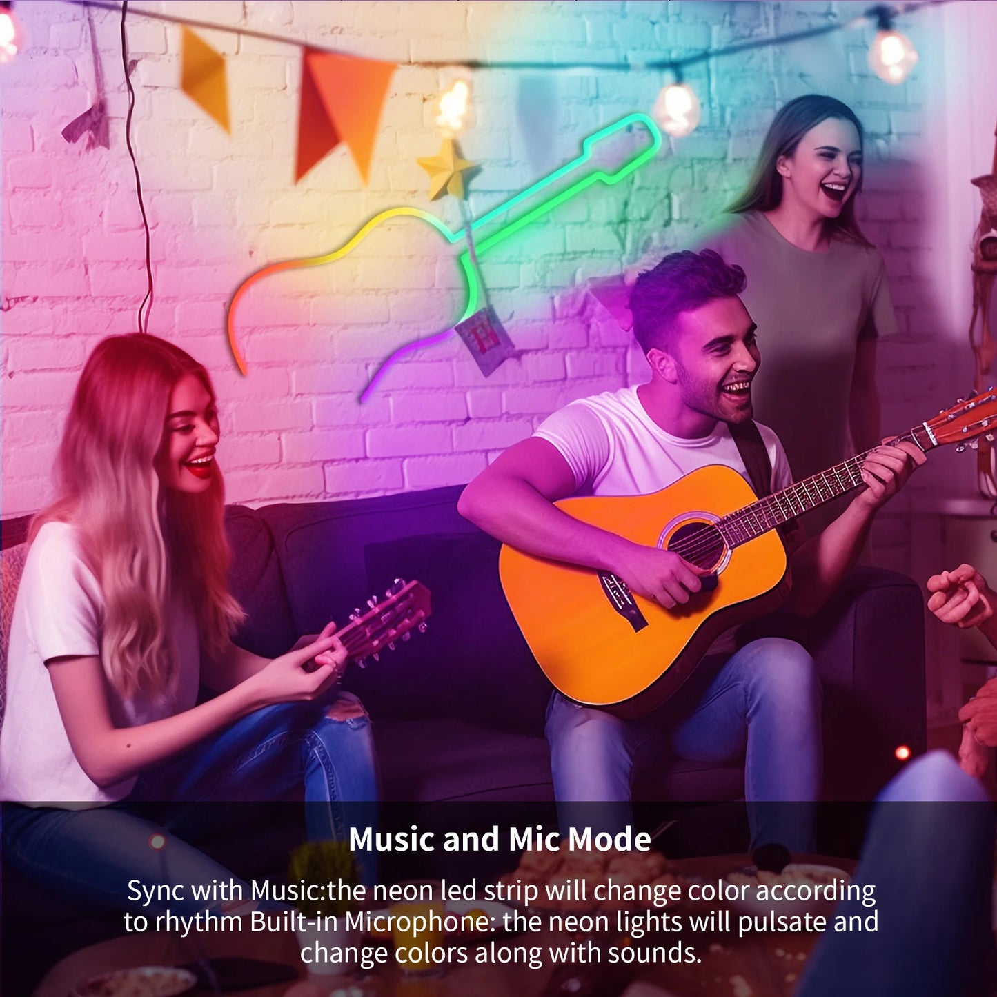 BUNACET RGBIC Neon LED Strip Lights With Bluetooth Music Sync Remote