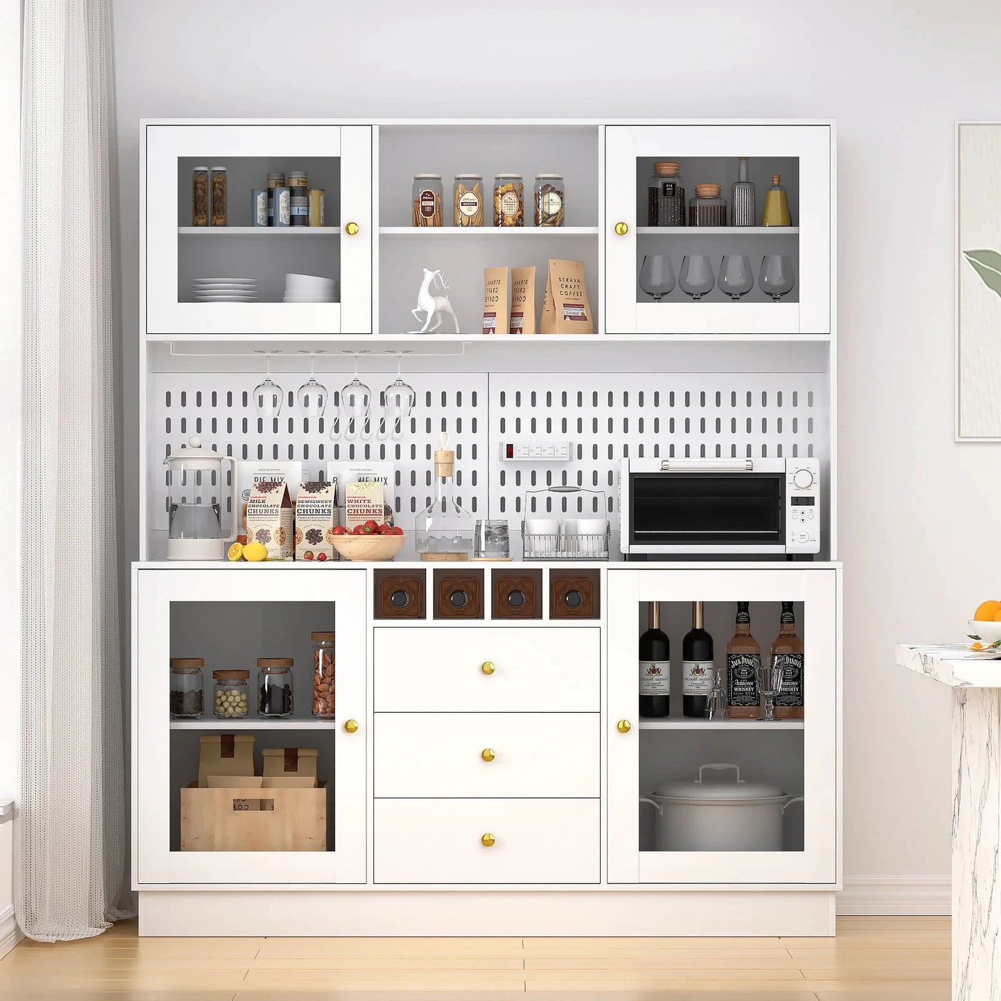 VOWNER Pantry Cabinet With Pegboard Cup Holder And Power Outlet by superior interior and more