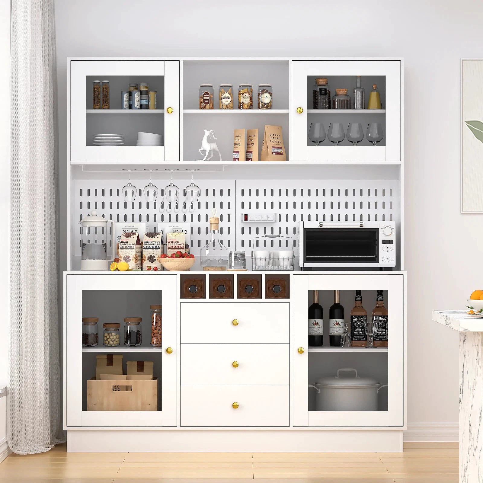 VOWNER Pantry Cabinet With Pegboard Cup Holder And Power Outlet by superior interior and more