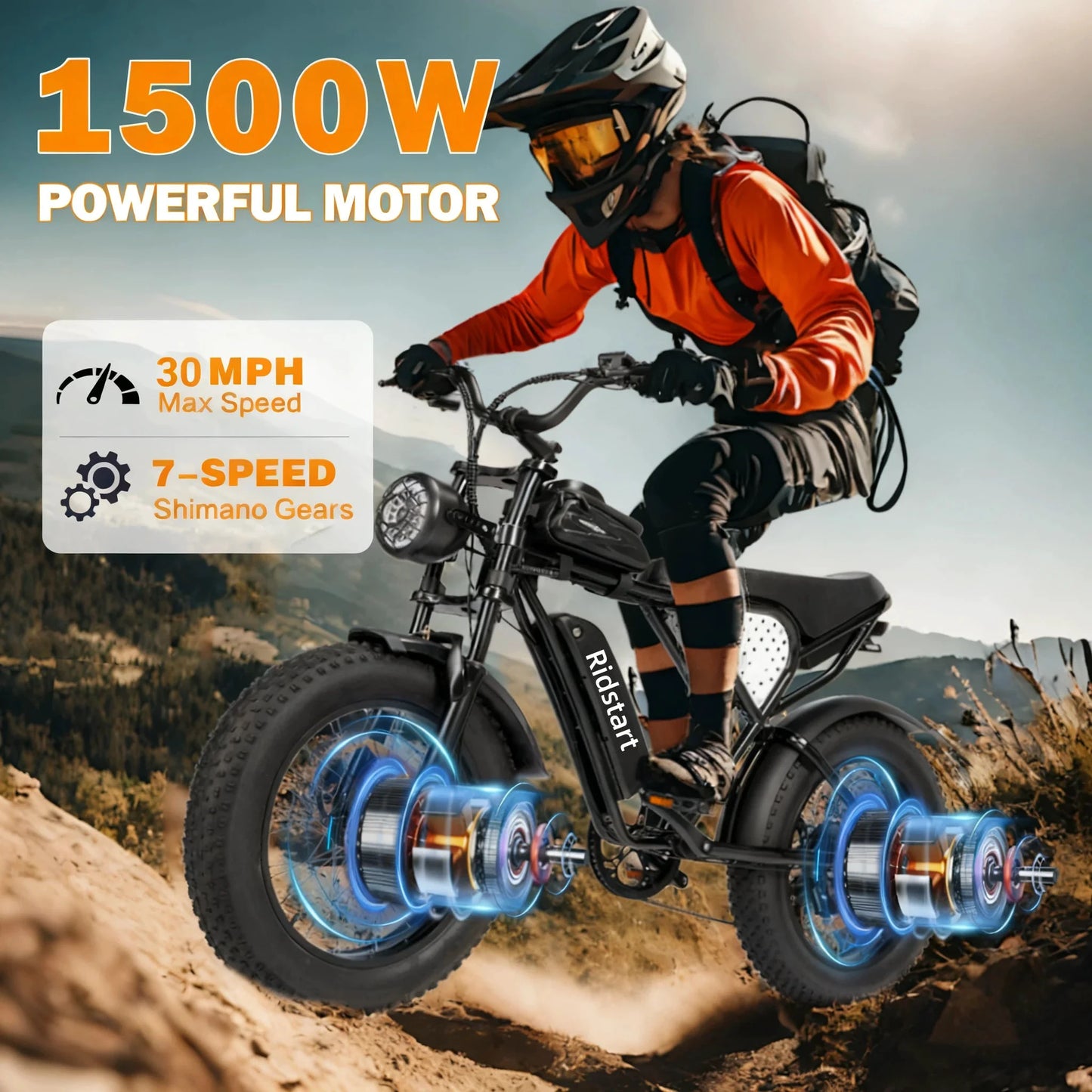 RIDSTAR Q16 Electric Mountain E Bike 1500W Peak 30MPH by superior interior and more