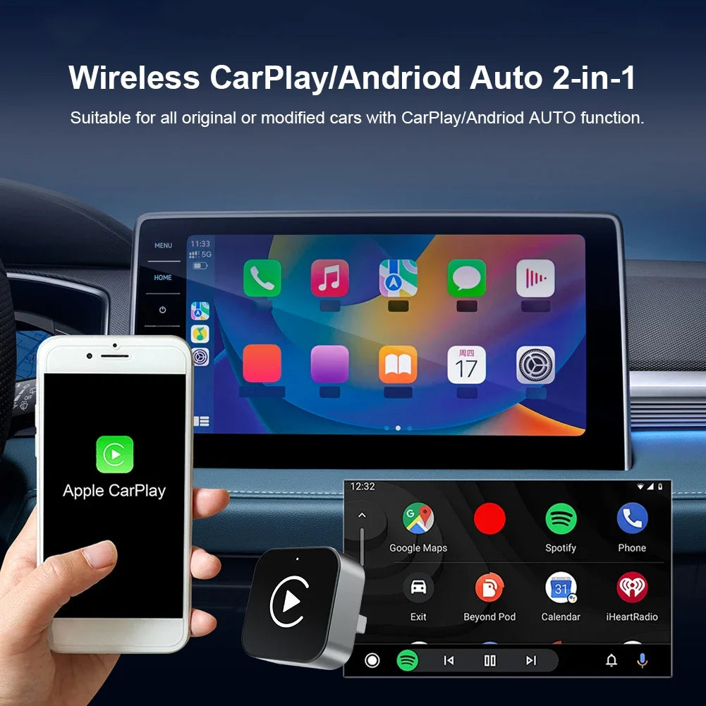 MOJOYCE 2 In 1 Wireless CarPlay Android Auto Adapter