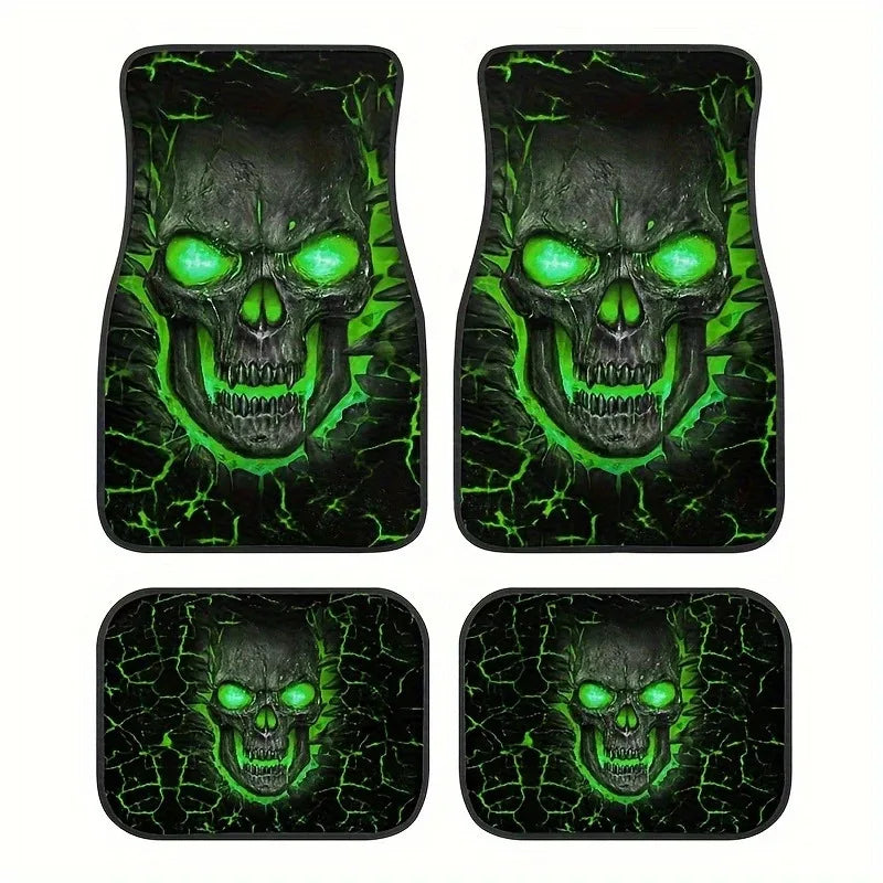 4pcs Set Of Halloween Smile Pattern Car Carpet, Four-season Vehicle Carpet, Durable Non-Slip Full Coverage Mats , Easy To Clean