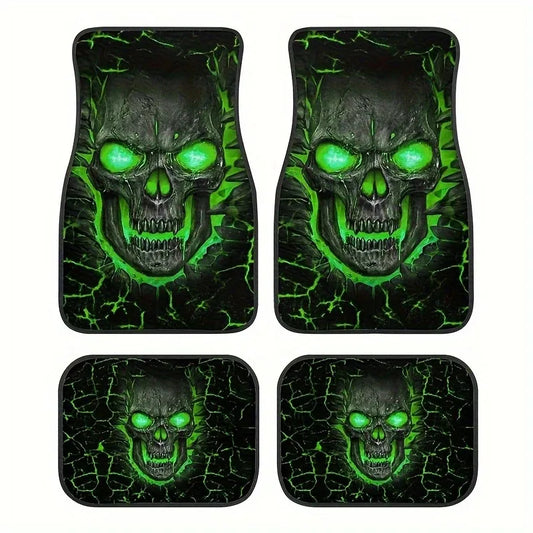 4pcs Set Of Halloween Smile Pattern Car Carpet, Four-season Vehicle Carpet, Durable Non-Slip Full Coverage Mats , Easy To Clean