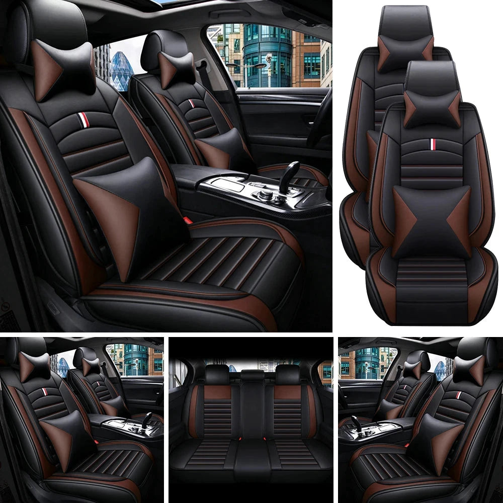 PU Leather Car Seat Covers Full Set Universal Front and Rear Four Seasons Protection by superior interior and more