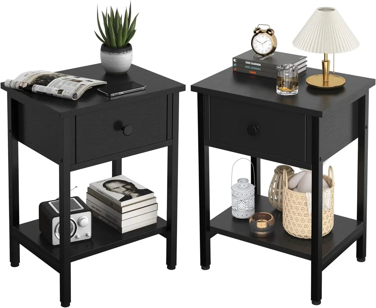 XMSJ Nightstands Set of 2 With Drawers and Storage Shelf by superior interior and more