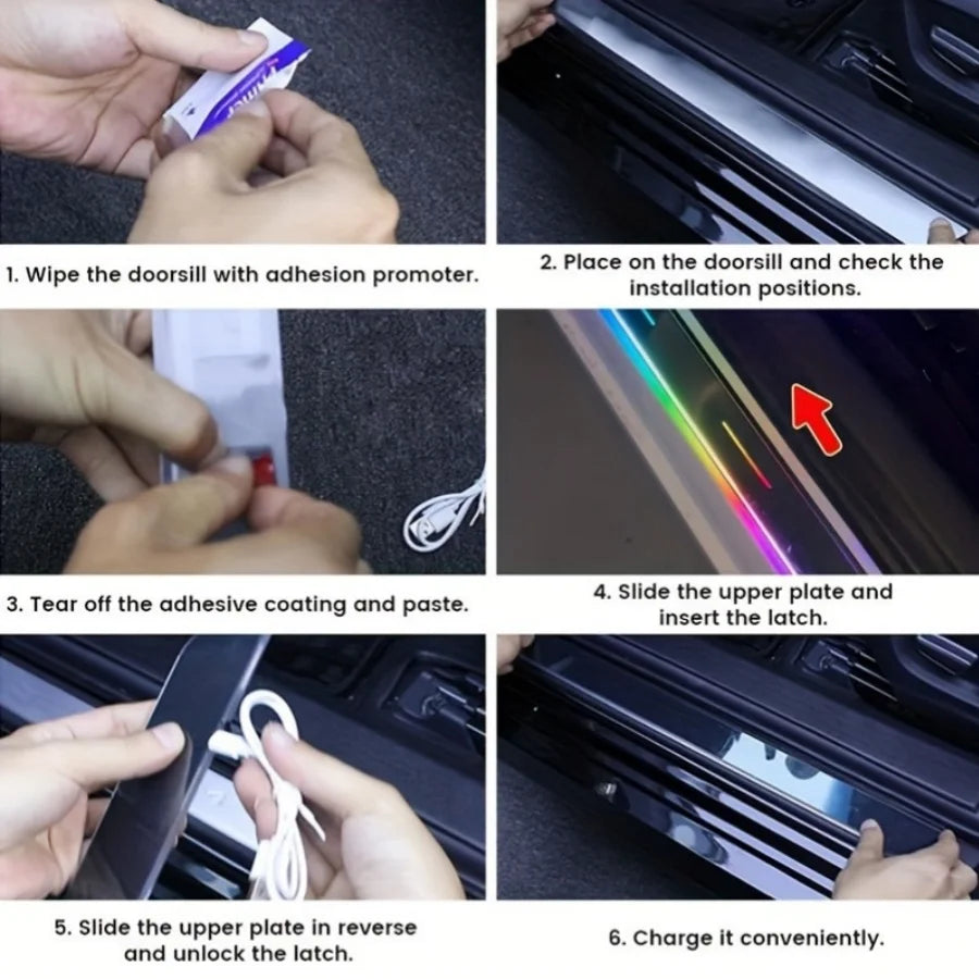 Hign-concerned Car Door Sill Plate LED Lights Auto-Sensing Door Lamp