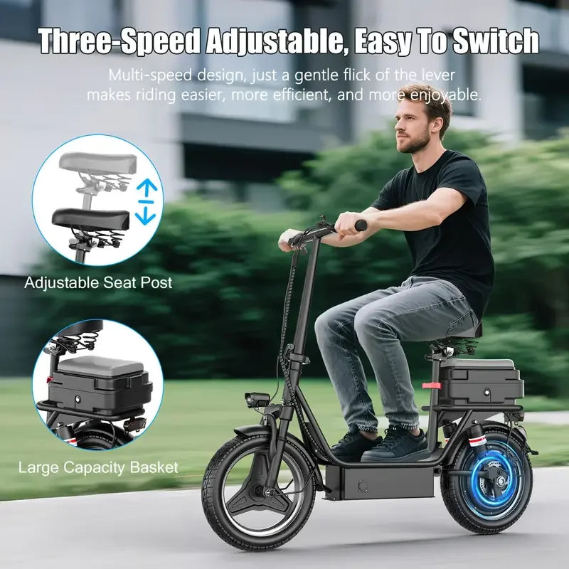 Folding Electric Scooter With Trunk 650W Peak Motor For Commuting
