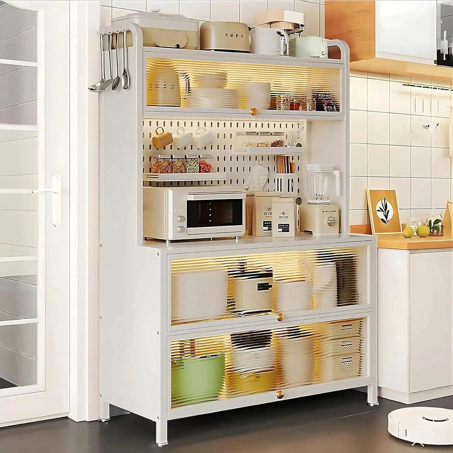 5 Tier Kitchen Bakers Rack With Flip Door Cabinet Storage by superior interior and more