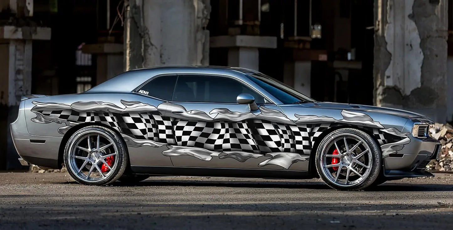 High-Quality 3D Checkered Flag Car Wrap Racing Vinyl Decal