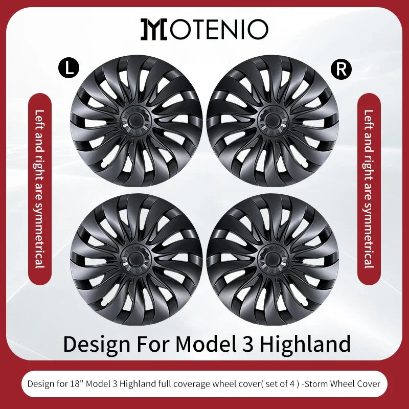 Motenio Tesla Model 3 Storm Wheel Covers 4Pcs Hubcaps