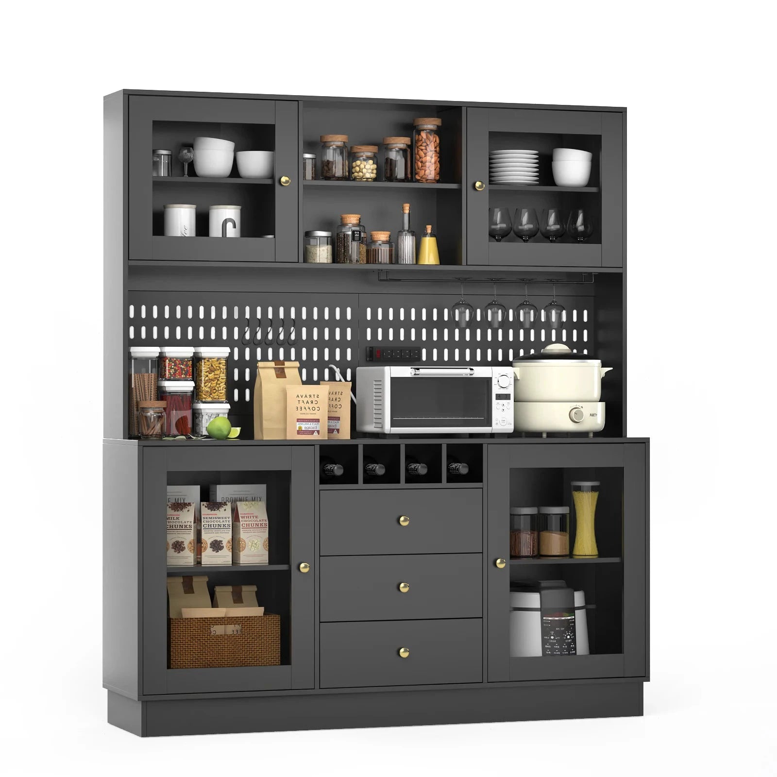 VOWNER Pantry Cabinet With Pegboard Cup Holder And Power Outlet by superior interior and more