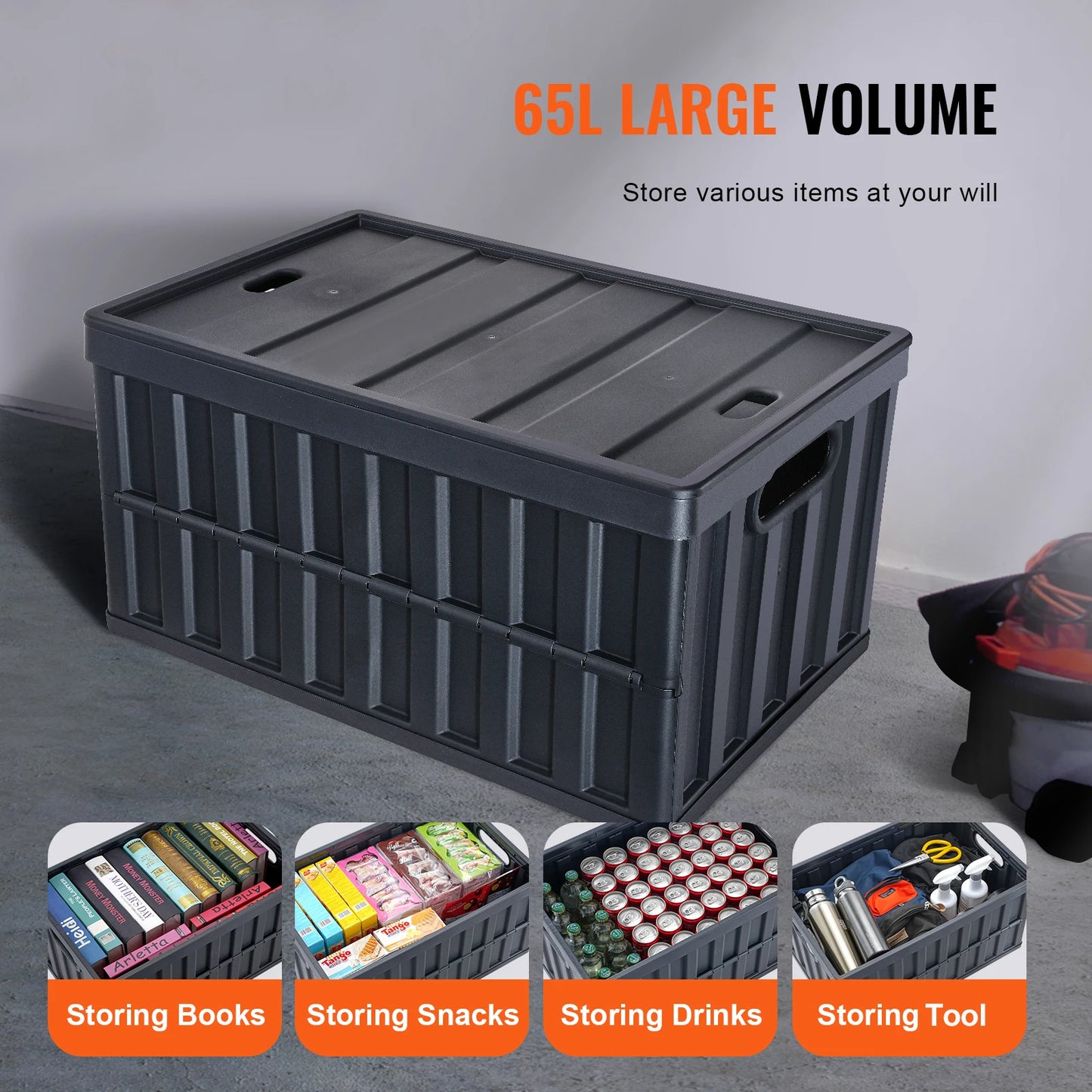 SucceBuy 3-Pack Collapsible Stackable Storage Bins With Lids For Garage