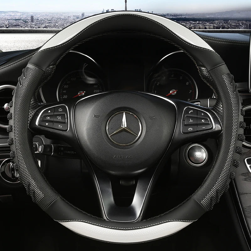 YUNCHEPIN Honeycomb Steering Wheel Cover Leather Anti Slip Universal
