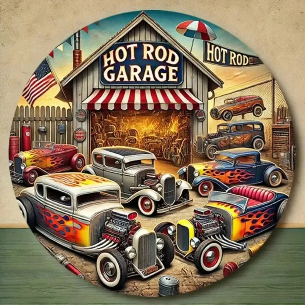 CIFBUY Hot Rod Metal Sign Vintage Car Wall Decor Garage