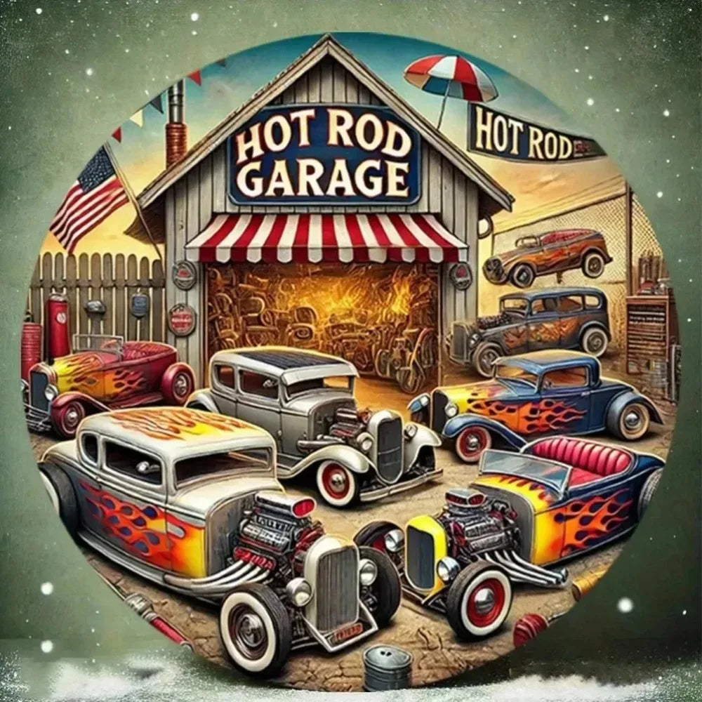 CIFBUY Hot Rod Metal Sign Vintage Car Wall Decor Garage