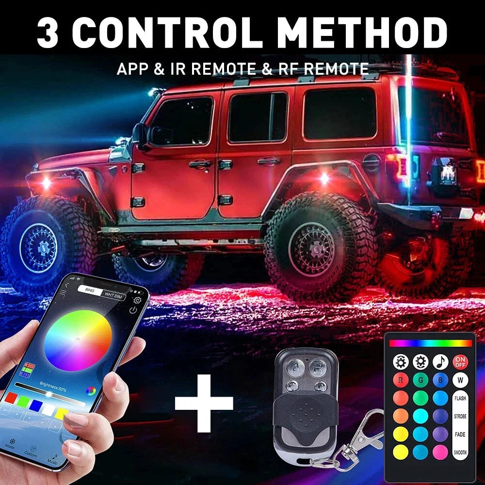 8Pods RGB LED Rock Lights With App Control For Jeep by superior interior and more