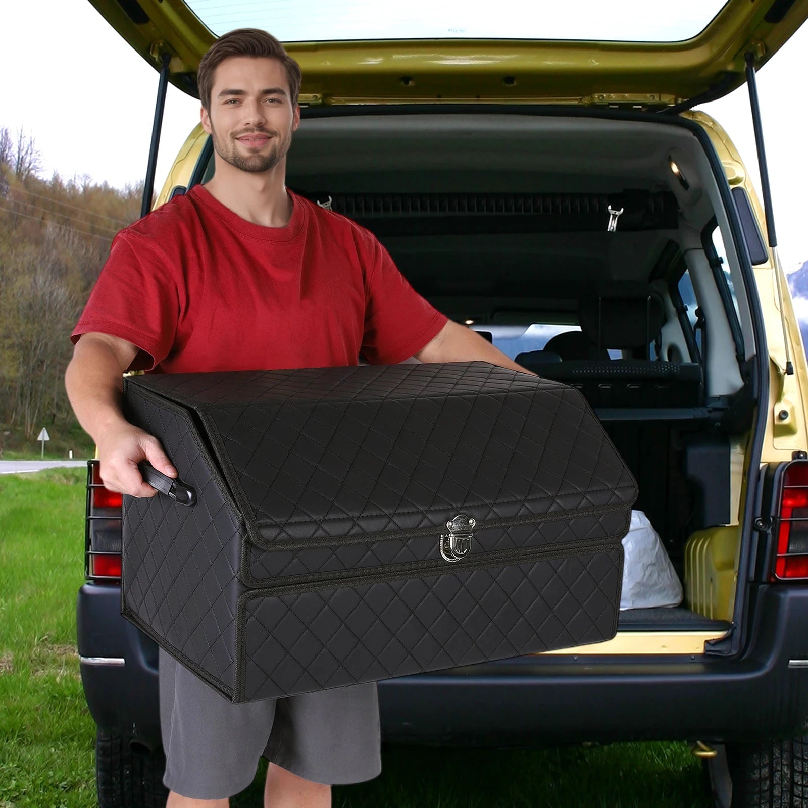 Shunmaii Double Layer Car Trunk Organizer With Collapsible Magnetic Lock by superior interior and more