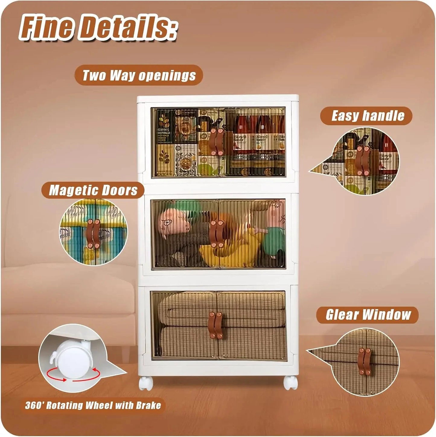 NONECN 3 Tier Collapsible Storage Bins With Lids And Wheels by superior interior and more