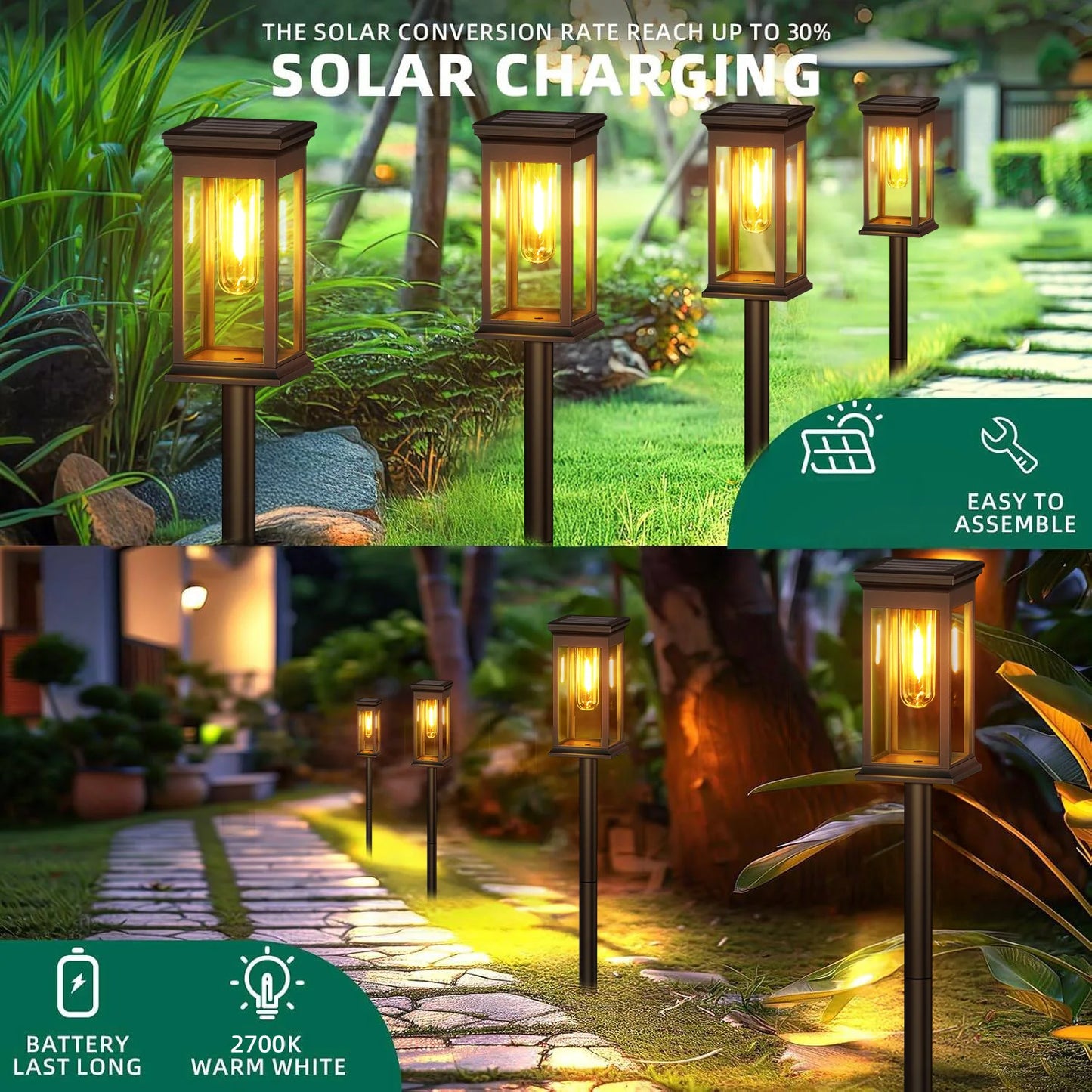 KPSTEK Upgraded Solar Lights Yard Walkway Super Bright 12Hours