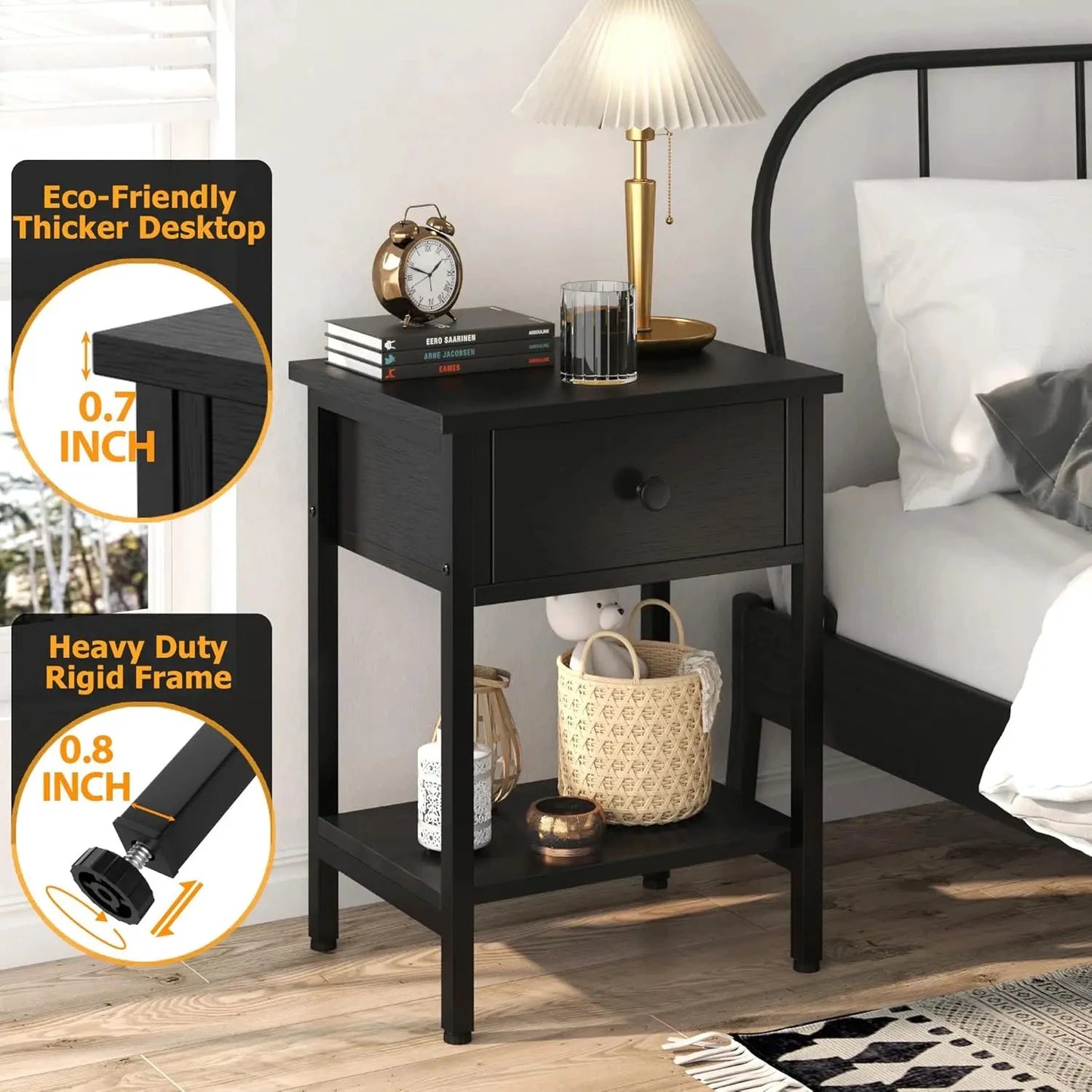 XMSJ Nightstands Set of 2 With Drawers and Storage Shelf by superior interior and more