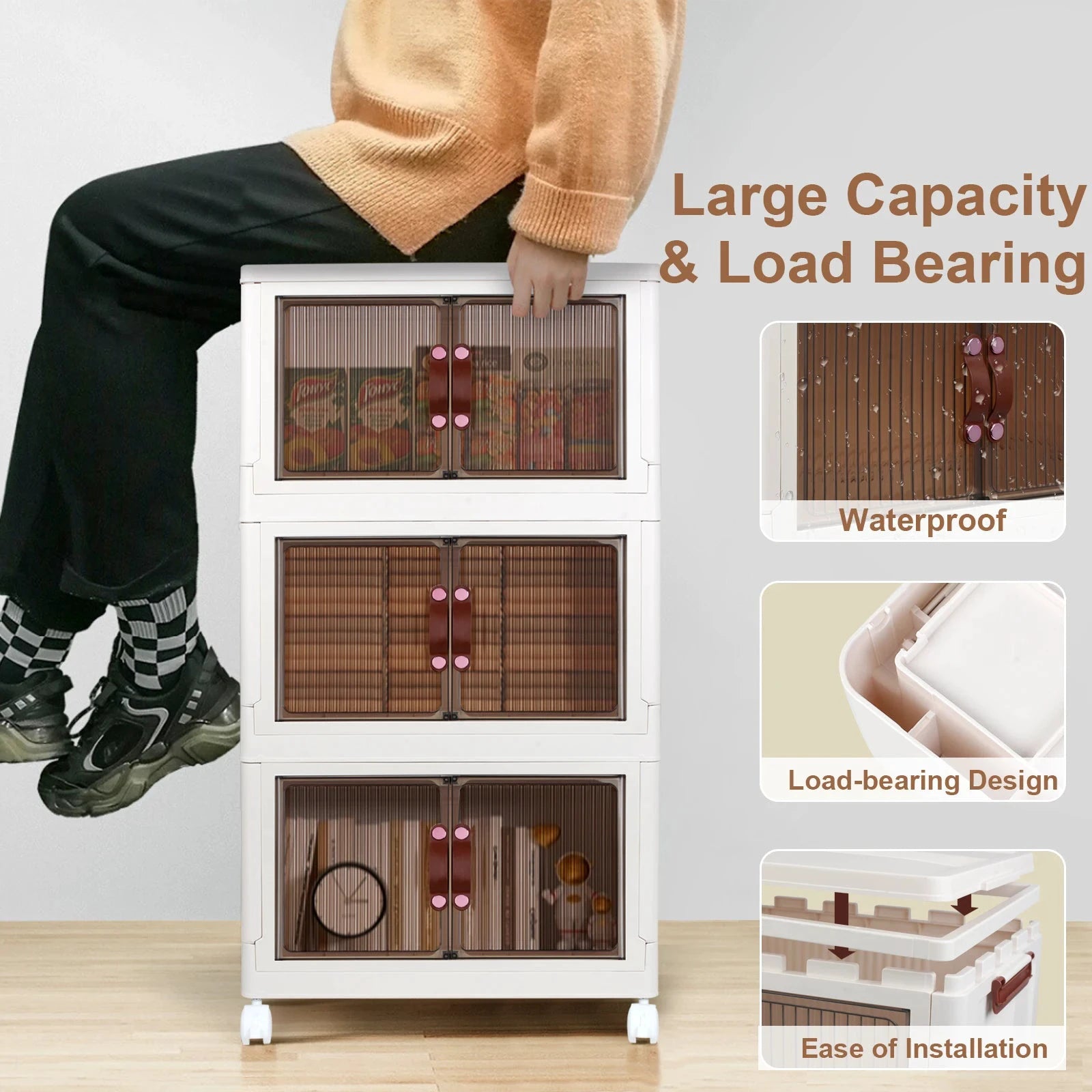 NONECN 3 Tier Collapsible Storage Bins With Lids And Wheels by superior interior and more
