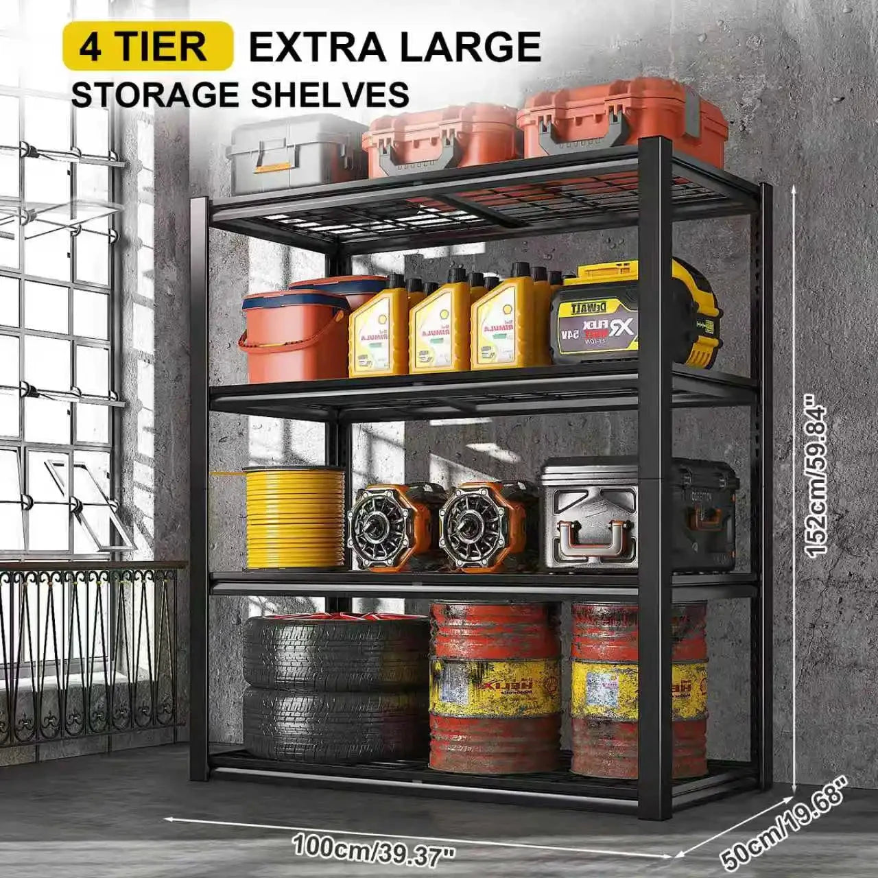 Sturdy Four-Shelf Iron Garage Storage Unit for Heavy Duty Use by superior interior and more