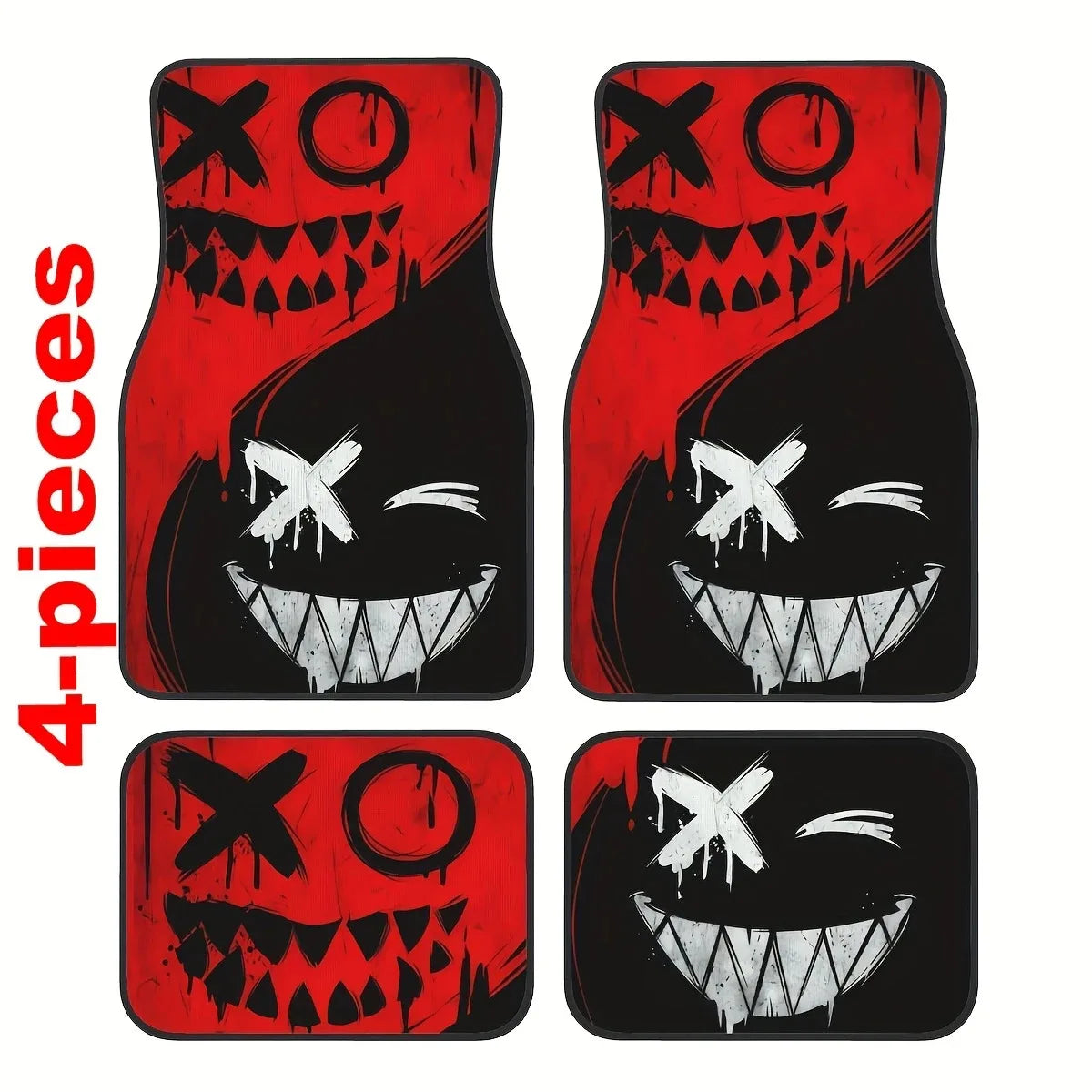 4pcs Set Of Halloween Smile Pattern Car Carpet, Four-season Vehicle Carpet, Durable Non-Slip Full Coverage Mats , Easy To Clean