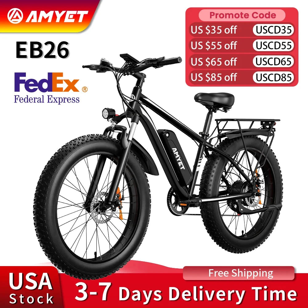 Amyet EB26 Electric Bike 1500W Peak 48V 15Ah Fat Tire Mountain by superior interior and more