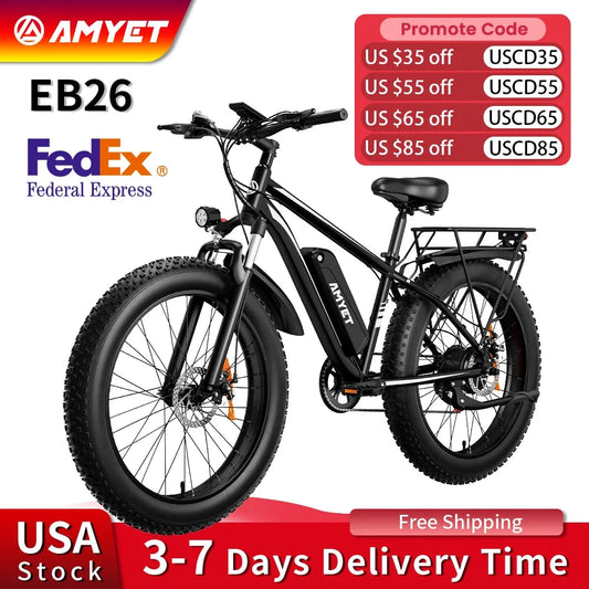 Amyet EB26 Electric Bike 1500W Peak 48V 15Ah Fat Tire Mountain by superior interior and more