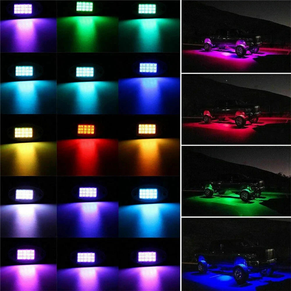 8Pods RGB LED Rock Lights With App Control For Jeep by superior interior and more