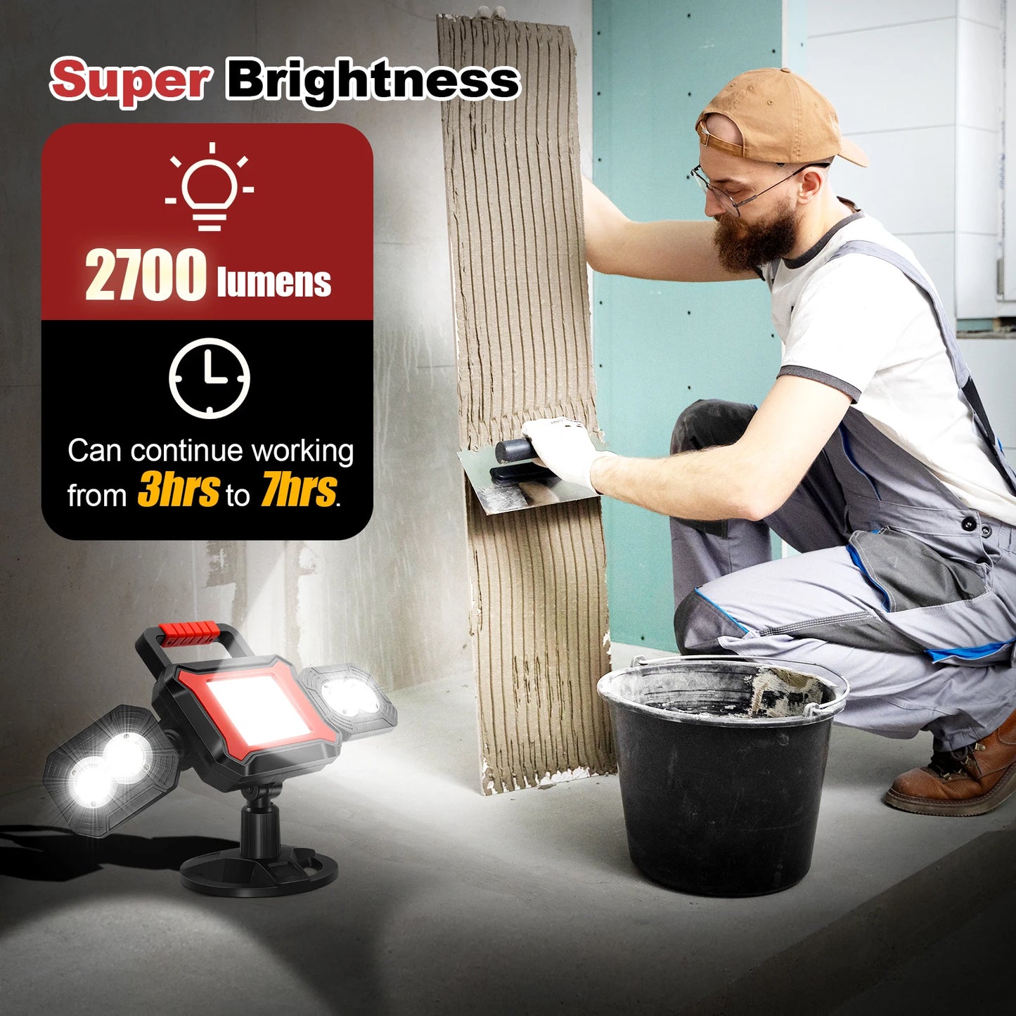 Rechargeable 25W COB LED Magnetic Work Light Cordless Waterproof