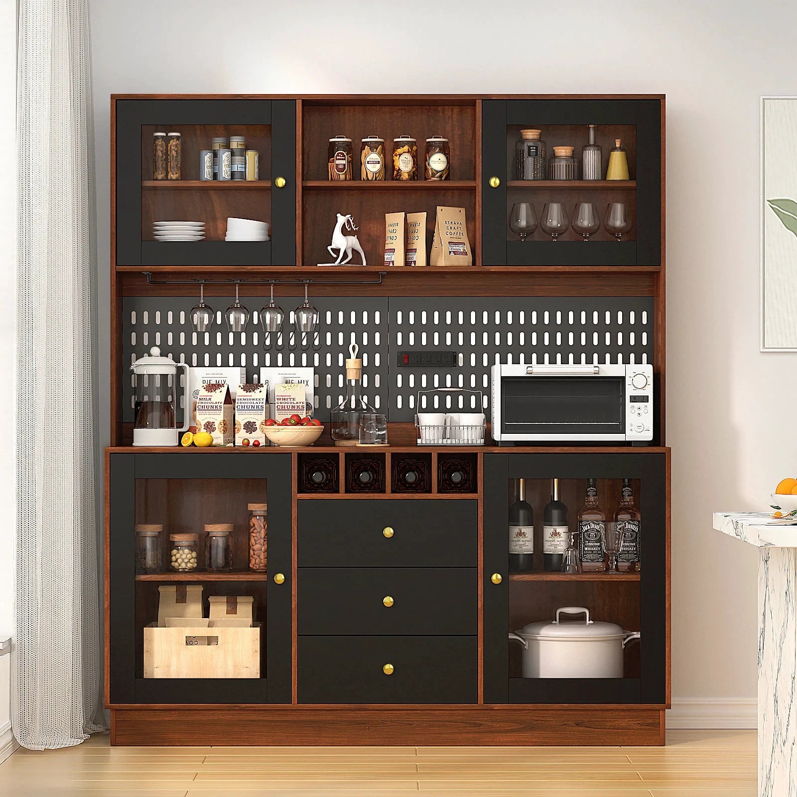 VOWNER Pantry Cabinet With Pegboard Cup Holder And Power Outlet by superior interior and more