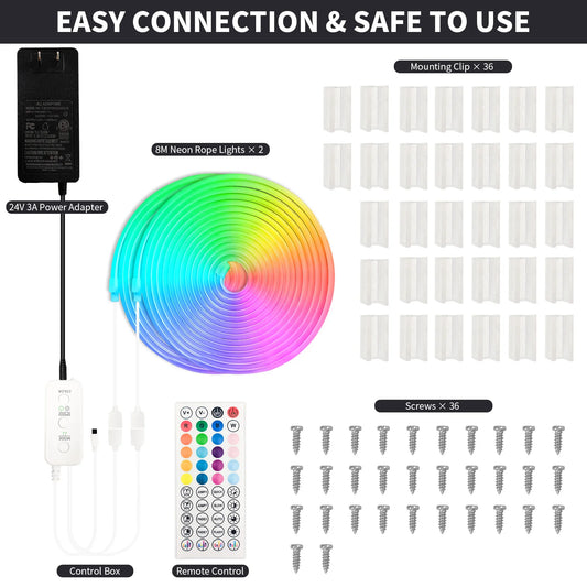 BUNACET RGBIC Neon LED Strip Lights With Bluetooth Music Sync Remote