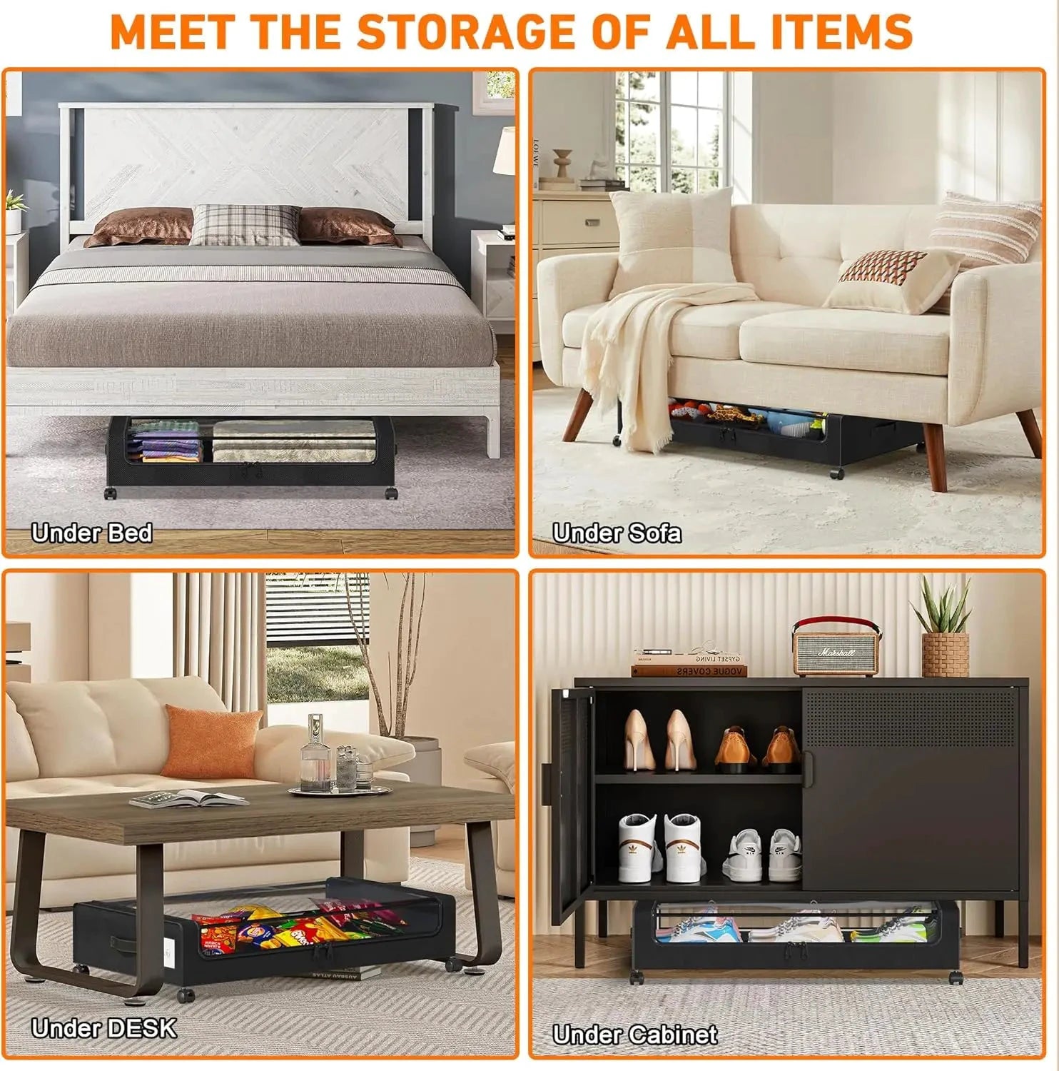 XMSJ Under Bed Storage With Wheels Two Pack Clear Lids by superior interior and more