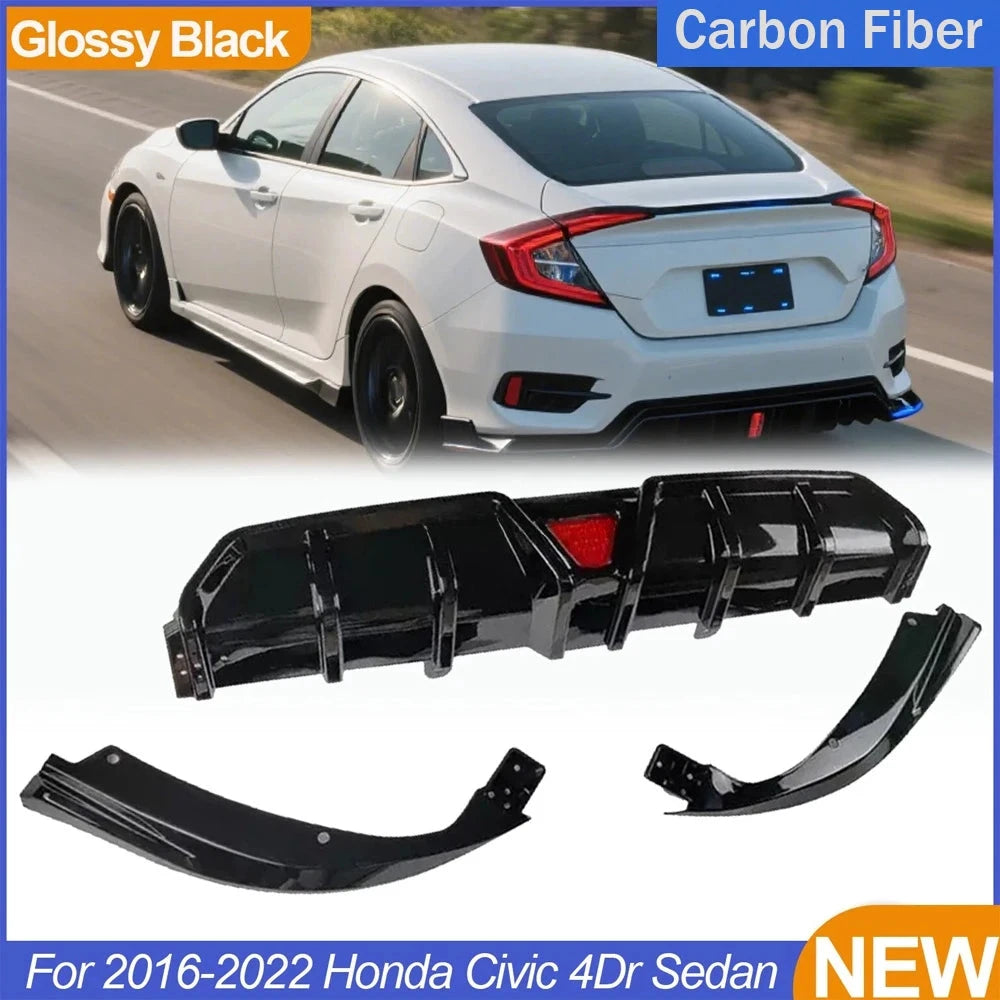 Civic 10th Gen Rear Bumper Diffuser Lip Kit With LED by superior interior and more