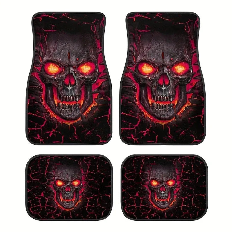 4pcs Set Of Halloween Smile Pattern Car Carpet, Four-season Vehicle Carpet, Durable Non-Slip Full Coverage Mats , Easy To Clean
