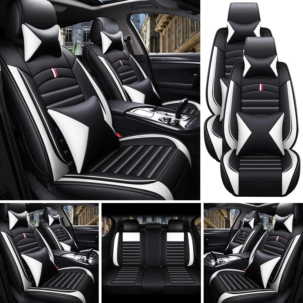 PU Leather Car Seat Covers Full Set Universal Front and Rear Four Seasons Protection by superior interior and more