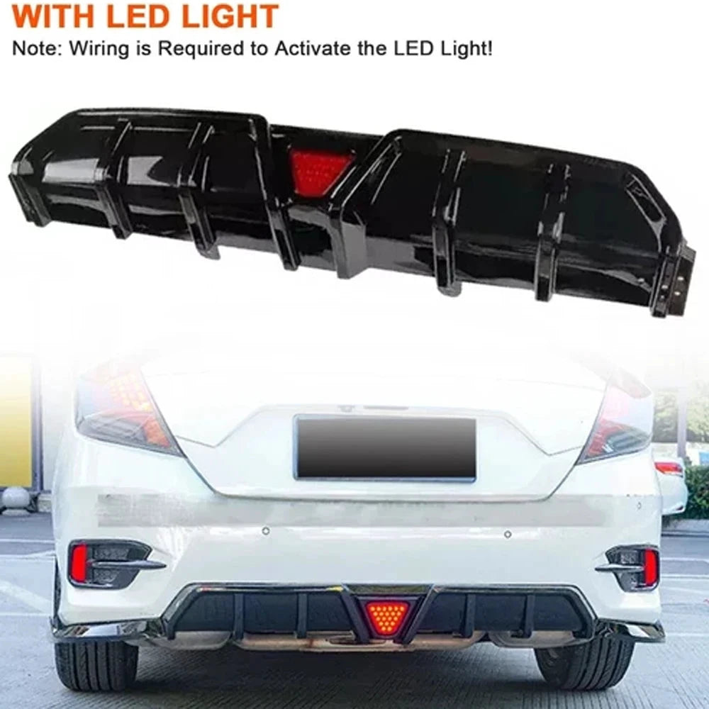 Civic 10th Gen Rear Bumper Diffuser Lip Kit With LED by superior interior and more