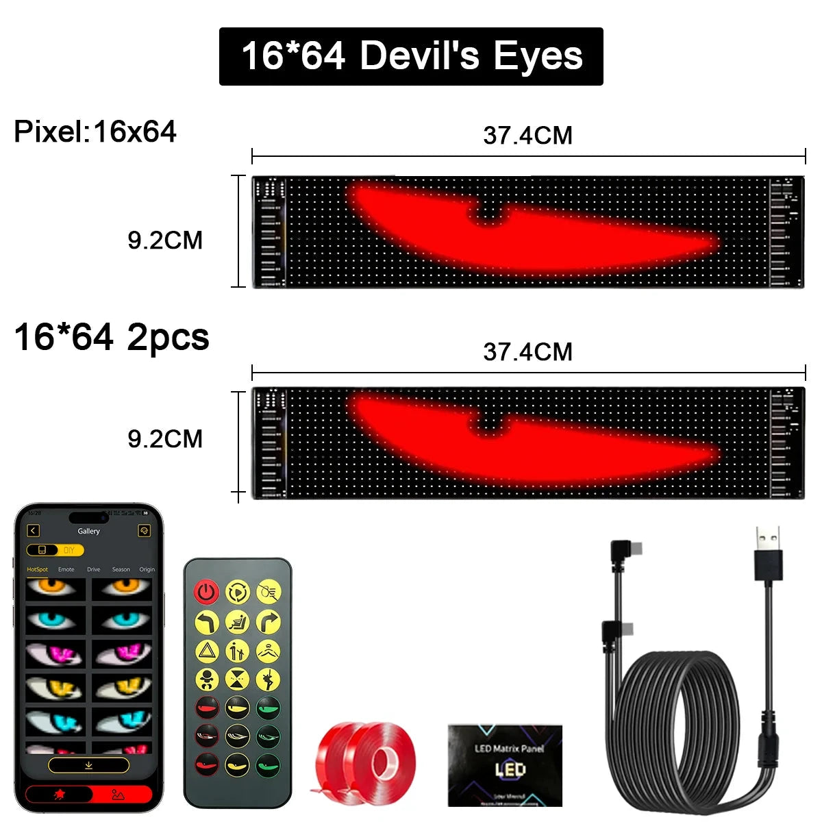 Devil Eye LED Animation Screen Light For Car Windshield USB Plug In Text Display by superior interior and more