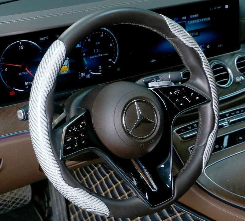 2/3PCS Laser Carbon Fiber Silicone Car Steering Wheel Cover 1K Micro Fiber Leather PVC Wheel Booster Cover Non-Slip Universal