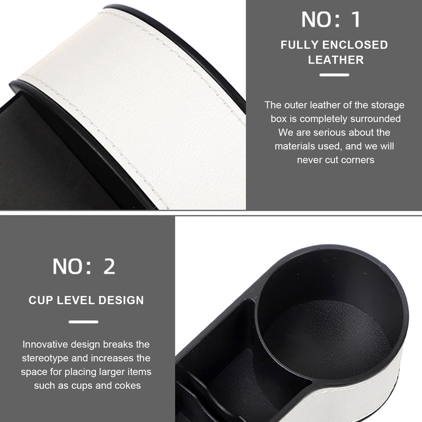 Car Seat Organizer Storage Box With Adjustable Leather Cup Holder