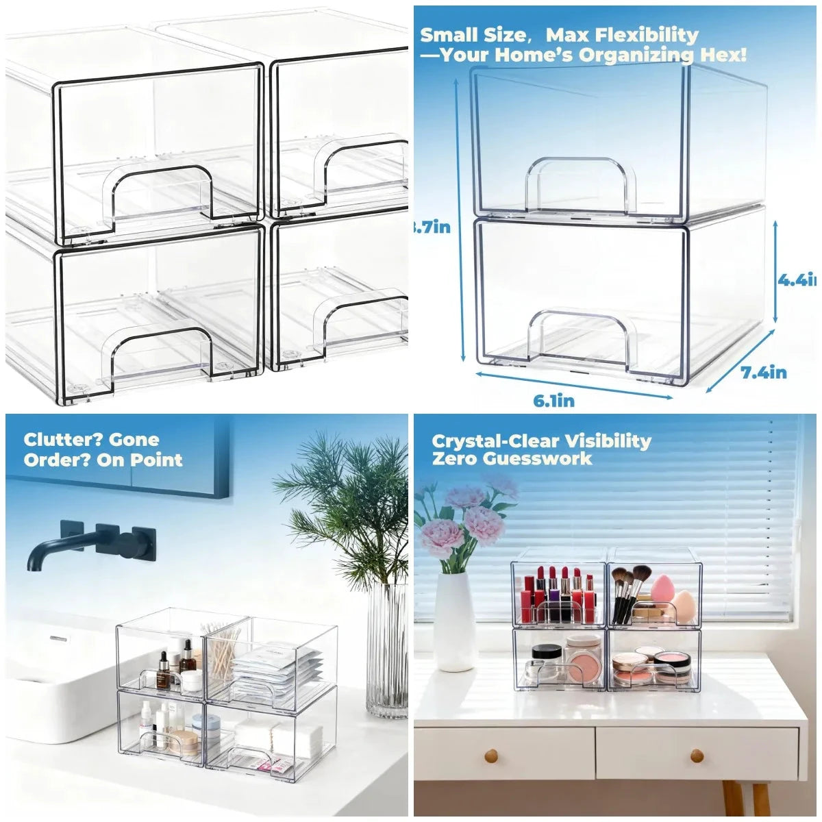 XMSJ 4 Pack Clear Acrylic Stackable Storage Drawers For Vanity by superior interior and more