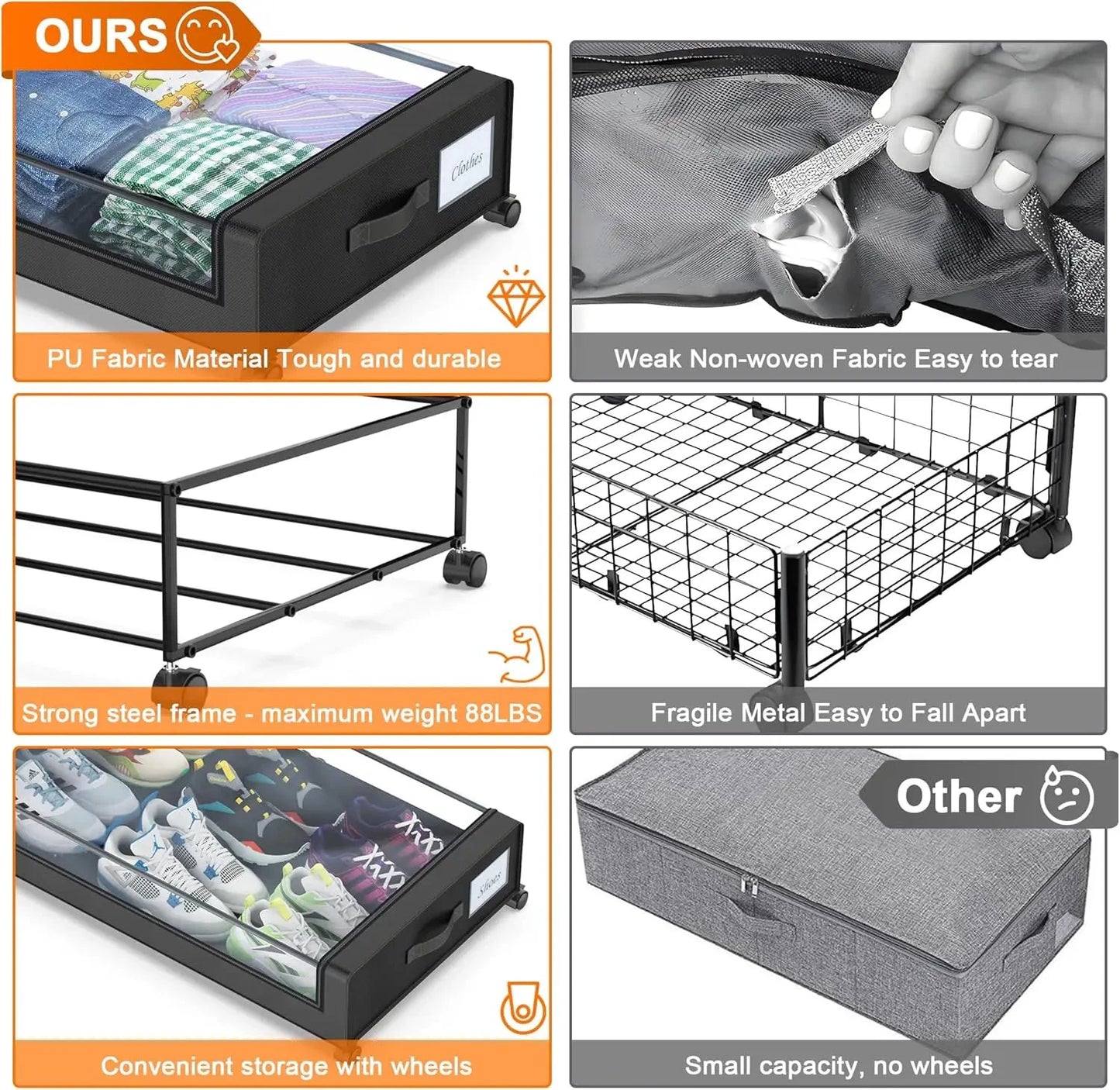 XMSJ Under Bed Storage With Wheels Two Pack Clear Lids by superior interior and more