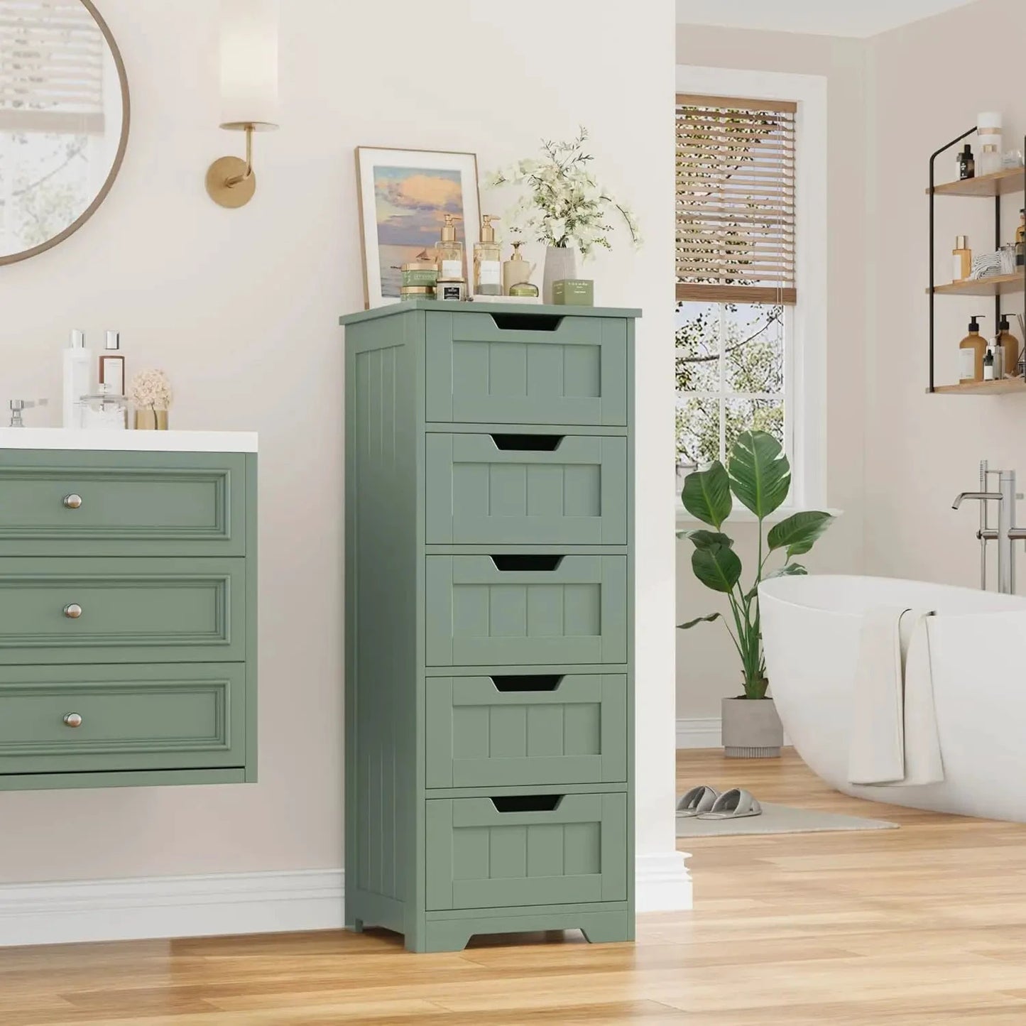 XMSJ Bathroom Cabinet 5 Drawers Wooden Storage Organizer by superior interior and more