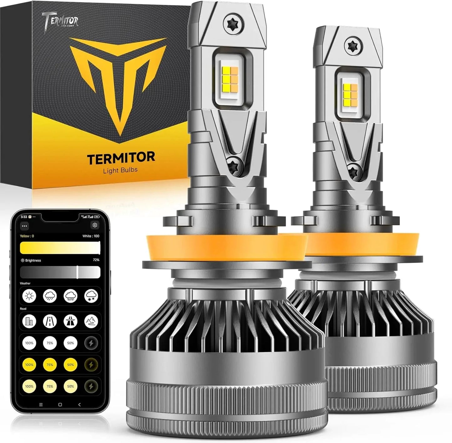 Termitor H11 LED CANBUS Bulbs 75000LM App Controlled Dimmable 3000K To 6500K by superior interior and more