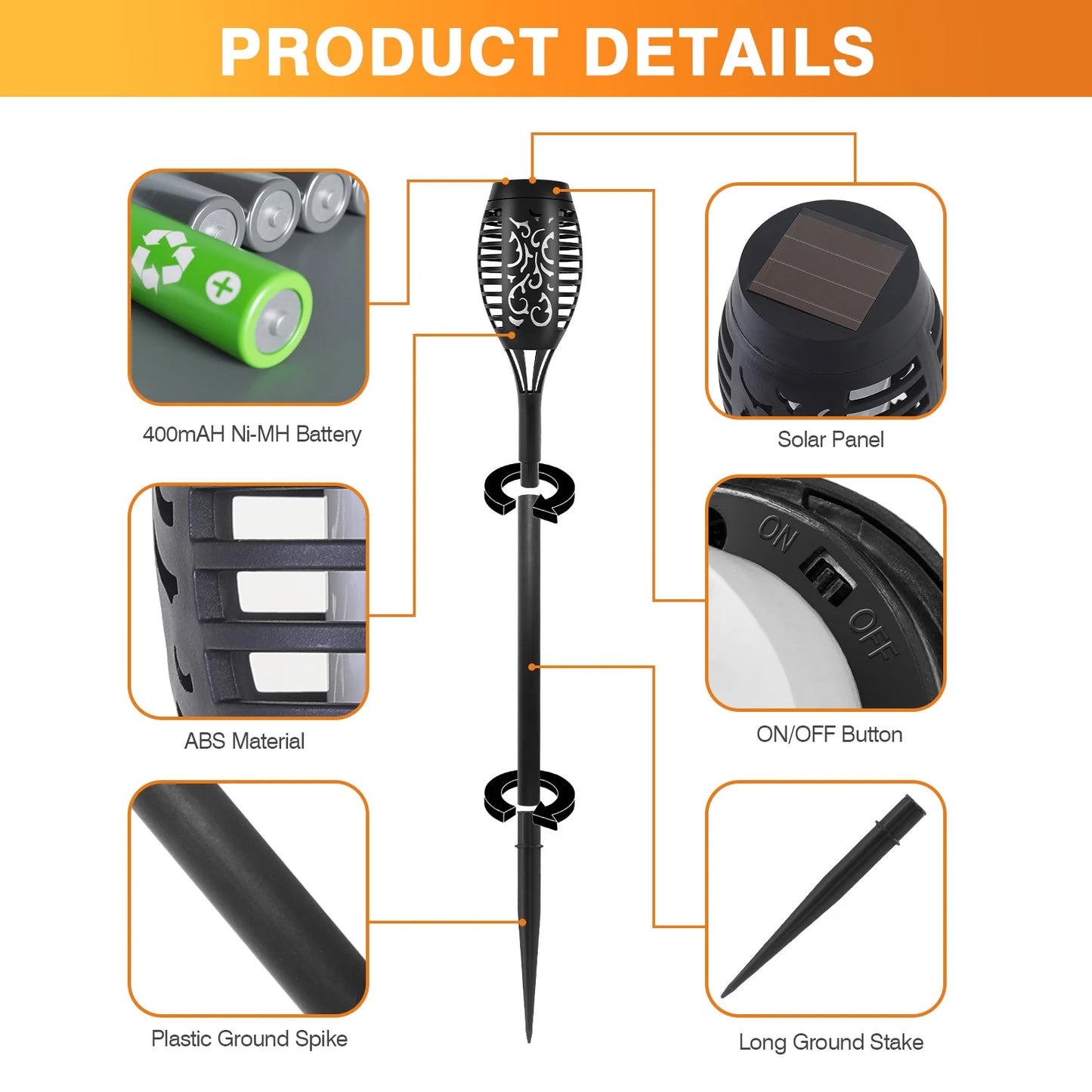 Solar Torch Lights With Flickering Flame Outdoor LED Waterproof Pathway