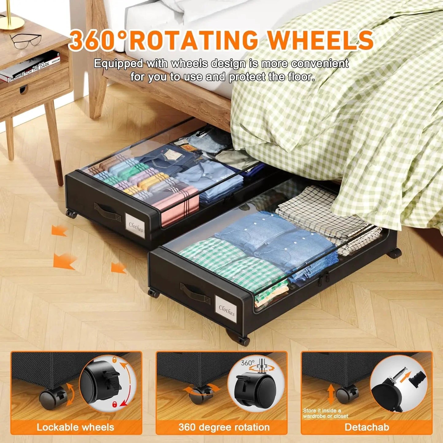 XMSJ Under Bed Storage With Wheels Two Pack Clear Lids by superior interior and more
