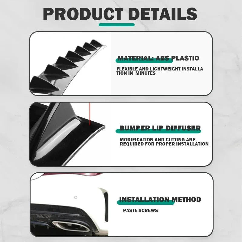 Universal Rear Bumper Spoiler Diffuser 7 Wing Shark Fin Lip by superior interior and more