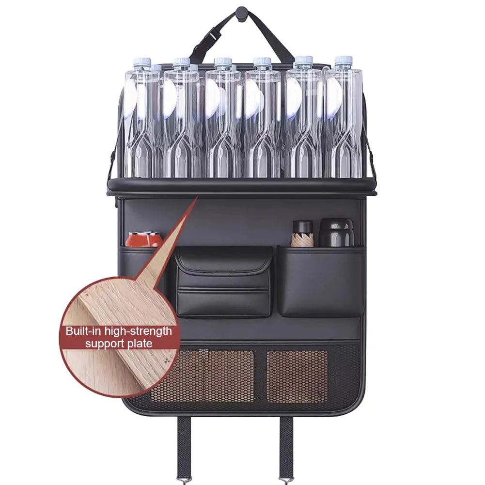 Car Back Seat Organizer With Foldable Tray PU Leather Multi-Pocket