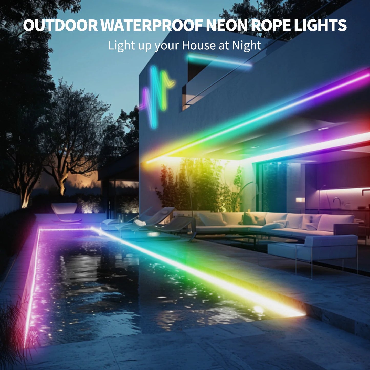 BUNACET RGBIC Neon LED Strip Lights With Bluetooth RF Remote